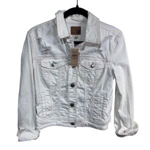 American Eagle Outfitters White Distressed‎ Denim Jacket Women Size S